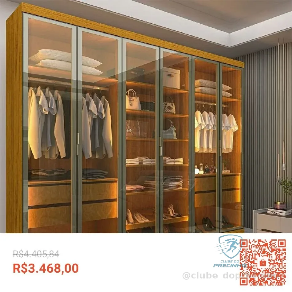 Guarda-Roupa Casal 6 Portas com 6 Portas Reflecta com Pés com LED Imperatriz 100% MDF Yescasa Marrom/Marrome Naturale
