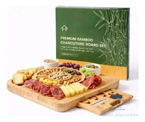 Tábua Para Queijo E Frios De Bambu, Petisqueira, Facas. Bege