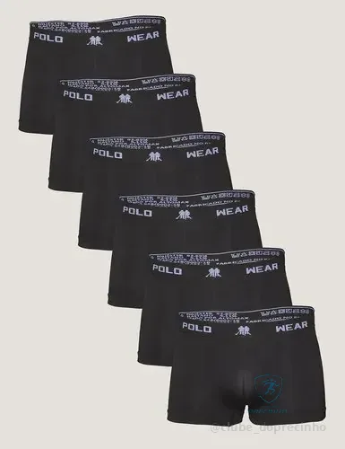 Kit 6 Cuecas Polo Wear Boxer Masculina Preta Preto Liso G