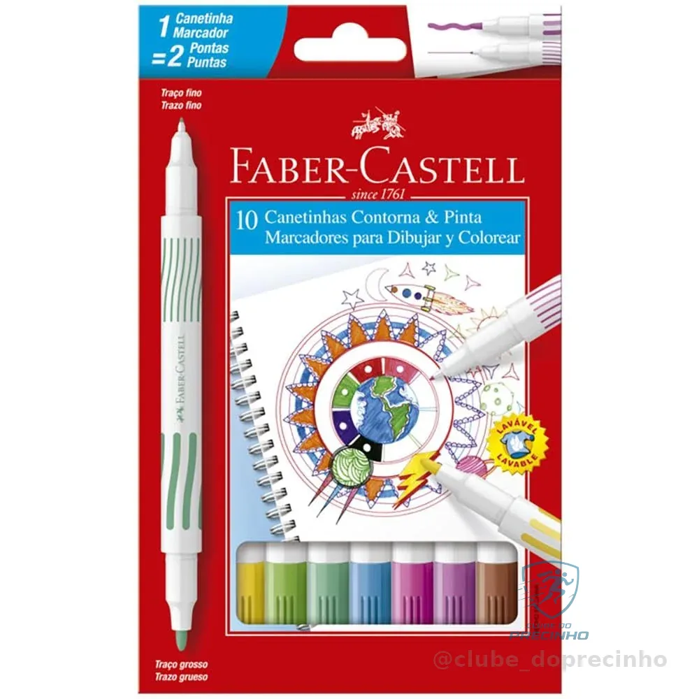 Hidrográfica Dupla Ponta 10 Cores, Faber-Castell, 15.0110DUO, Multicor