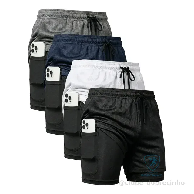 Kit 4 Shorts 2 Em 1 Duplo Dryfit Masculino Compressão