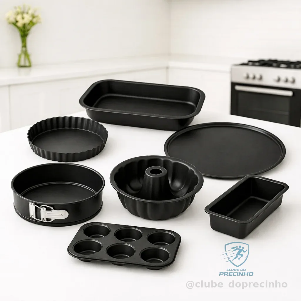 Conjunto Multi Formas 3, 5 ou 7 Peças – Antiaderente Para Assar Bolos, Pães, Tortas e Pizza Shopee