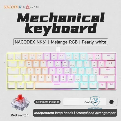 Teclado Mecânico Para Jogos Ajazz Nk61 Com 60% Fio Hotswap Branco Inglês Us