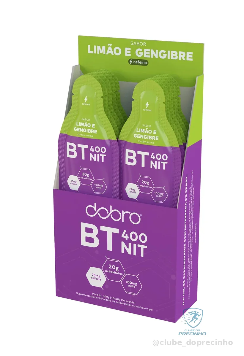 BT 400 Nitrato, Dobro, Gel de Carboidrato, 400mg de Nitrato Natural com Carboidratos, Sabor Limão e Gengibre - 10 sachês de 30g