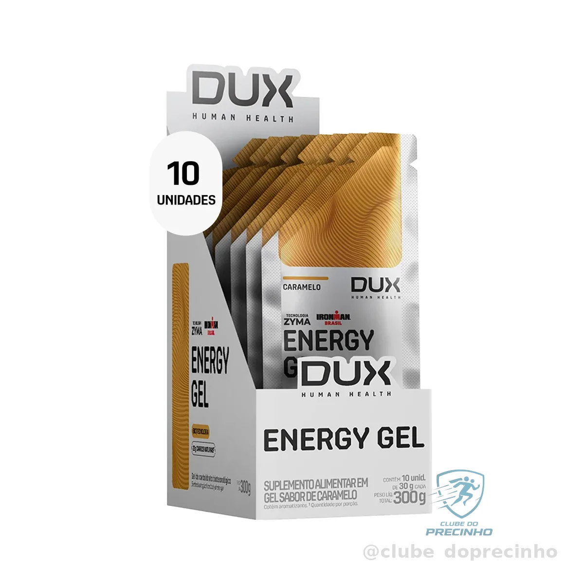 DUX HUMAN HEALTH Energy Gel 10 Unidades Sabor Caramelo – Energia Rápida com Carboidratos e Eletrólitos para Endurance