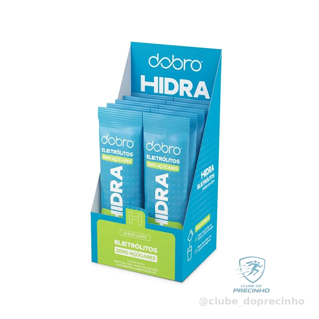 Eletrólitos, Dobro, Hidra, Suplemento em Pó, Eletrólitos Essenciais com Vitaminas, Sabor Limão - 10 Sachês de 7g