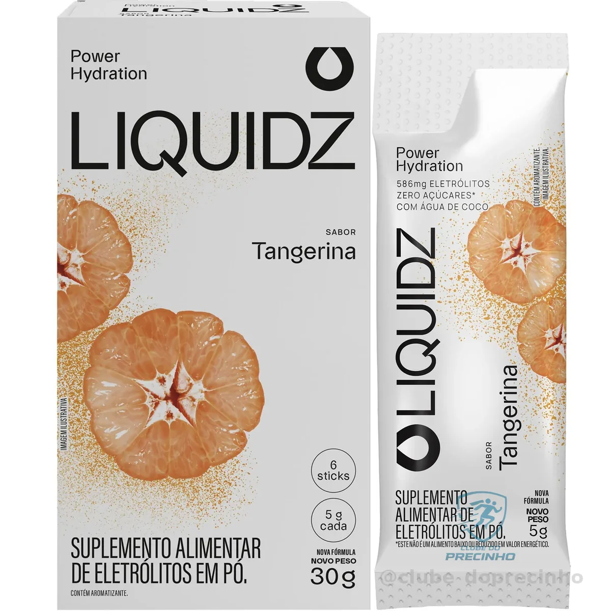 LIQUIDZ® - Eletrólitos Zero Açúcares - Sabor Tangerina - Kit 1 Caixa - 6 sachês