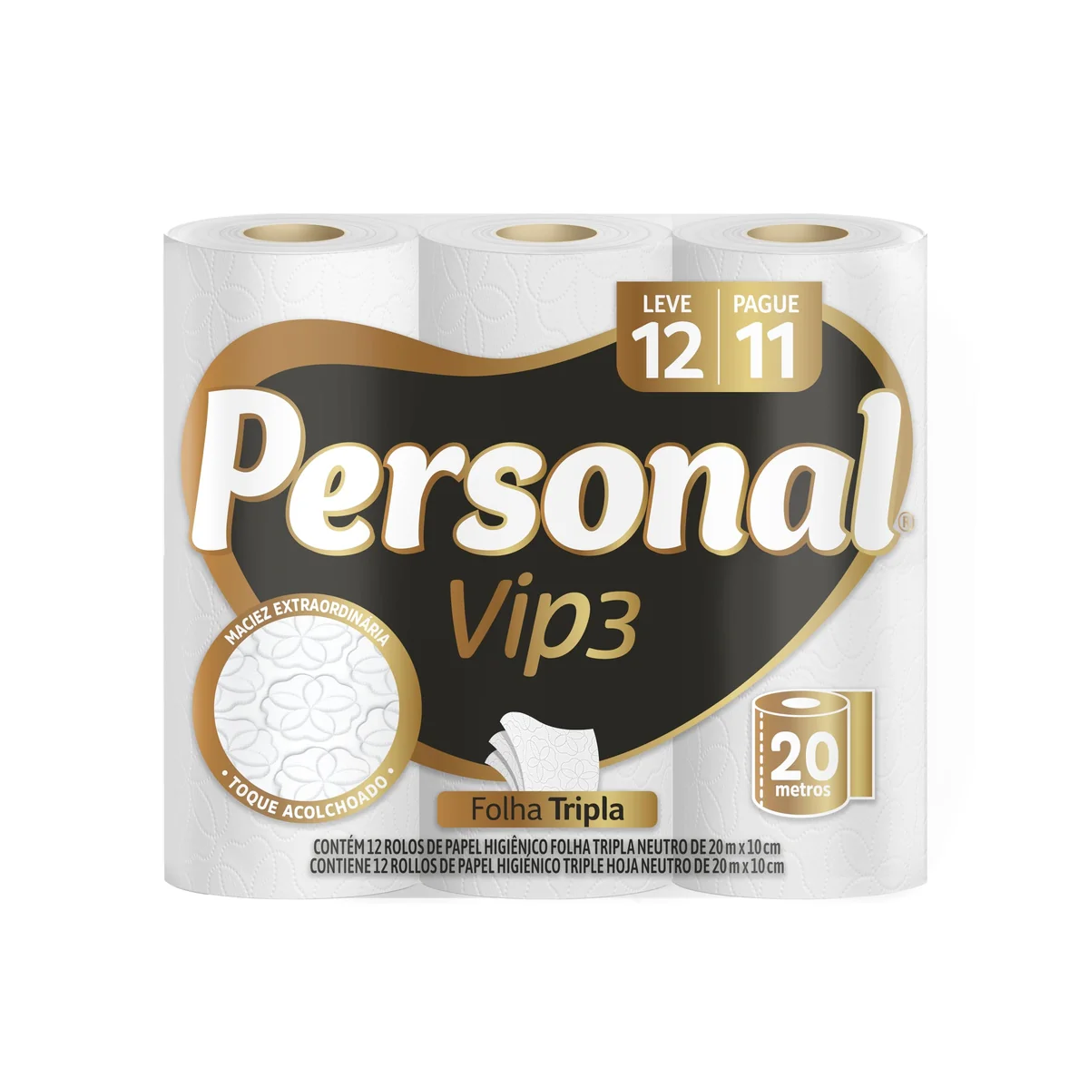 Personal Papel Higiênico Vip Folha Tripla Com 12 Rolos De 20M
