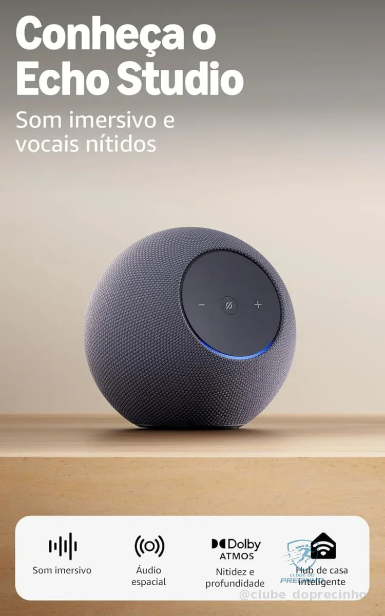 🔥 PARCELADO! Amazon Echo Studio (Geração mais recente), com design compacto, áudio espacial imersivo e Dolby Atmos, Cor Grafite, com Acesso Antecipado à Alexa+