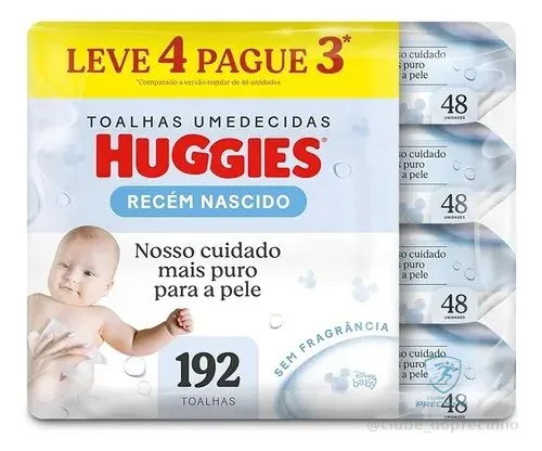 Lenços Umedecidos Huggies Recém Nascido Pack C/4 - 192 Un