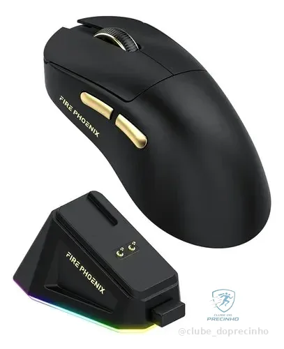 🔥 PARCELADO! Mouse Gamer Sem Fio Fire Phoenix 24000dpi Paw3311 Bk-r3x Pro Cor Preto