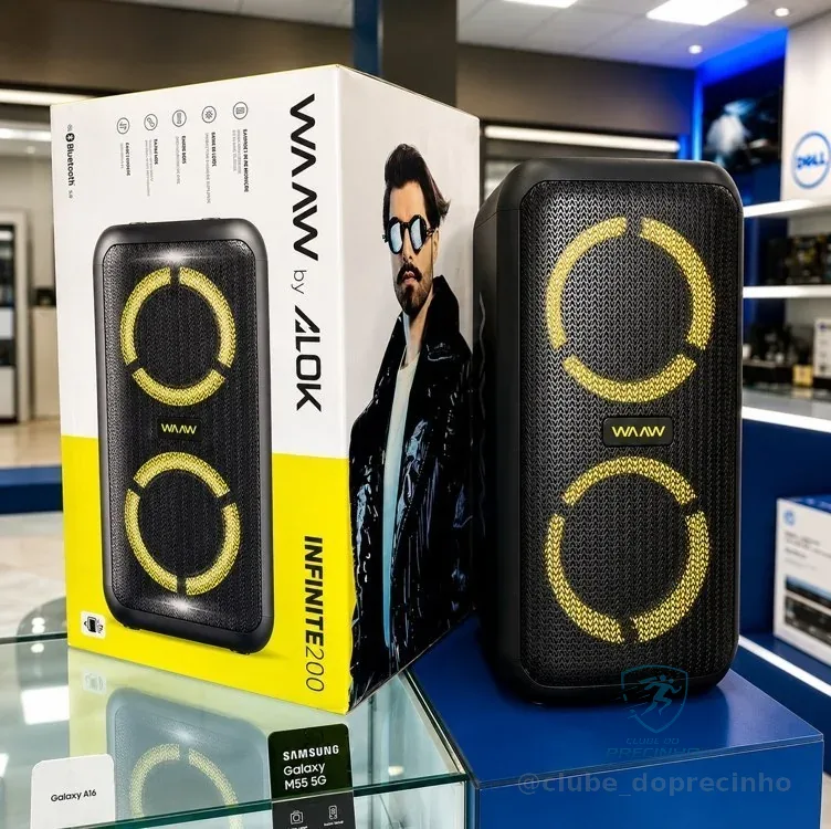 WAAW by ALOK Caixa de Som INFINITE 100 Bluetooth, Tipo Torre, Até 14h de Autonomia, 4 Alto-Falantes, TWS, 100W RMS