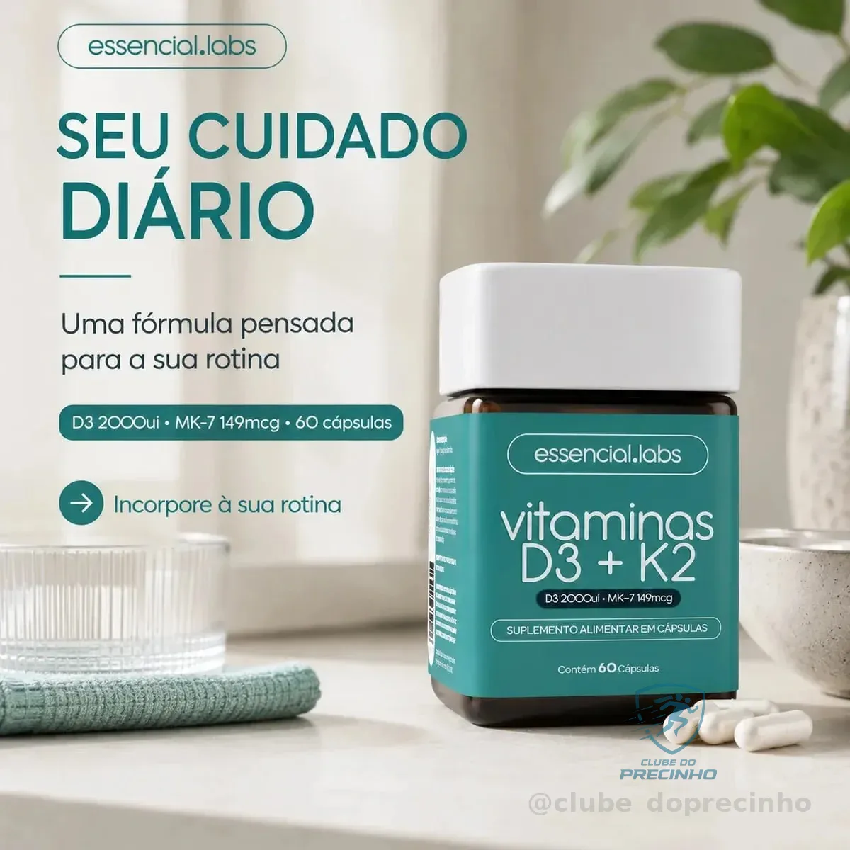 Vitamina D3 + K2 Menaquinona-7 - 60 cápsulas Mercado Livre