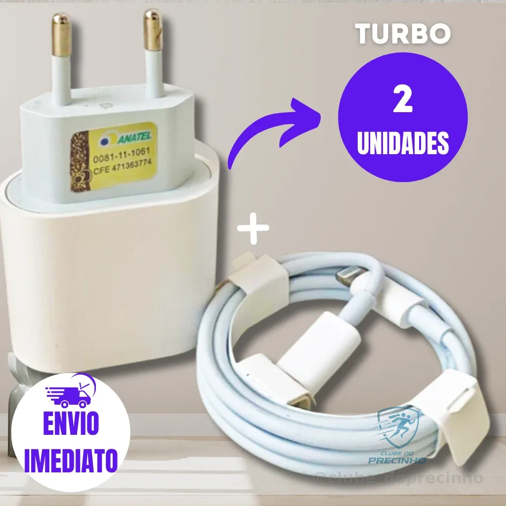 Carregador Turbo IPhone Fonte e Cabo tipo c Shopee