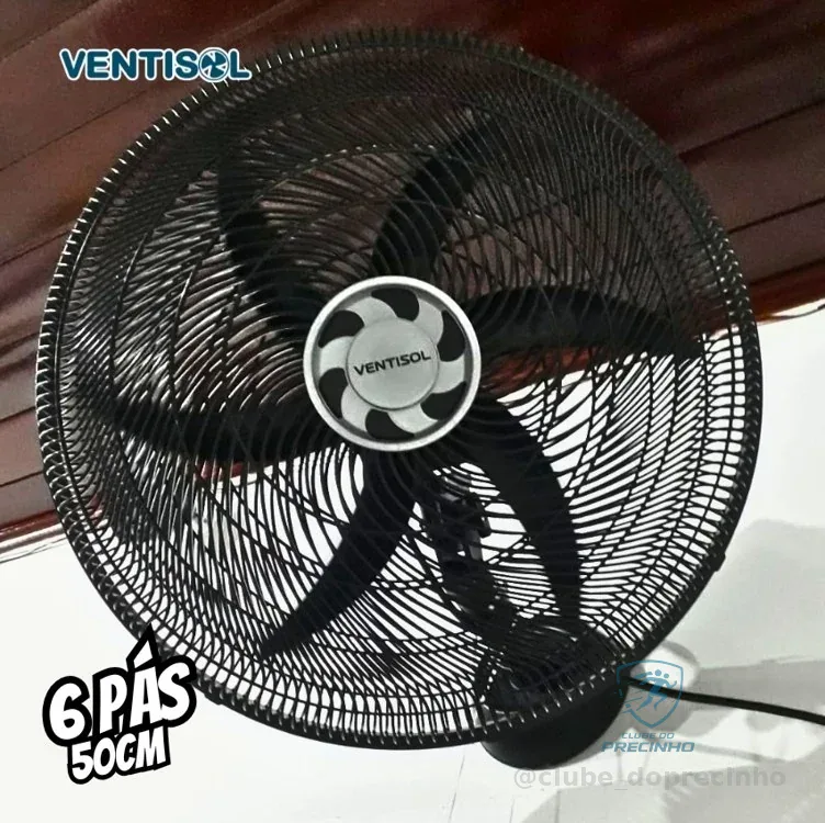 Ventisol Ventilador Osc Parede monta facil 50cm 6p preto 220v premium