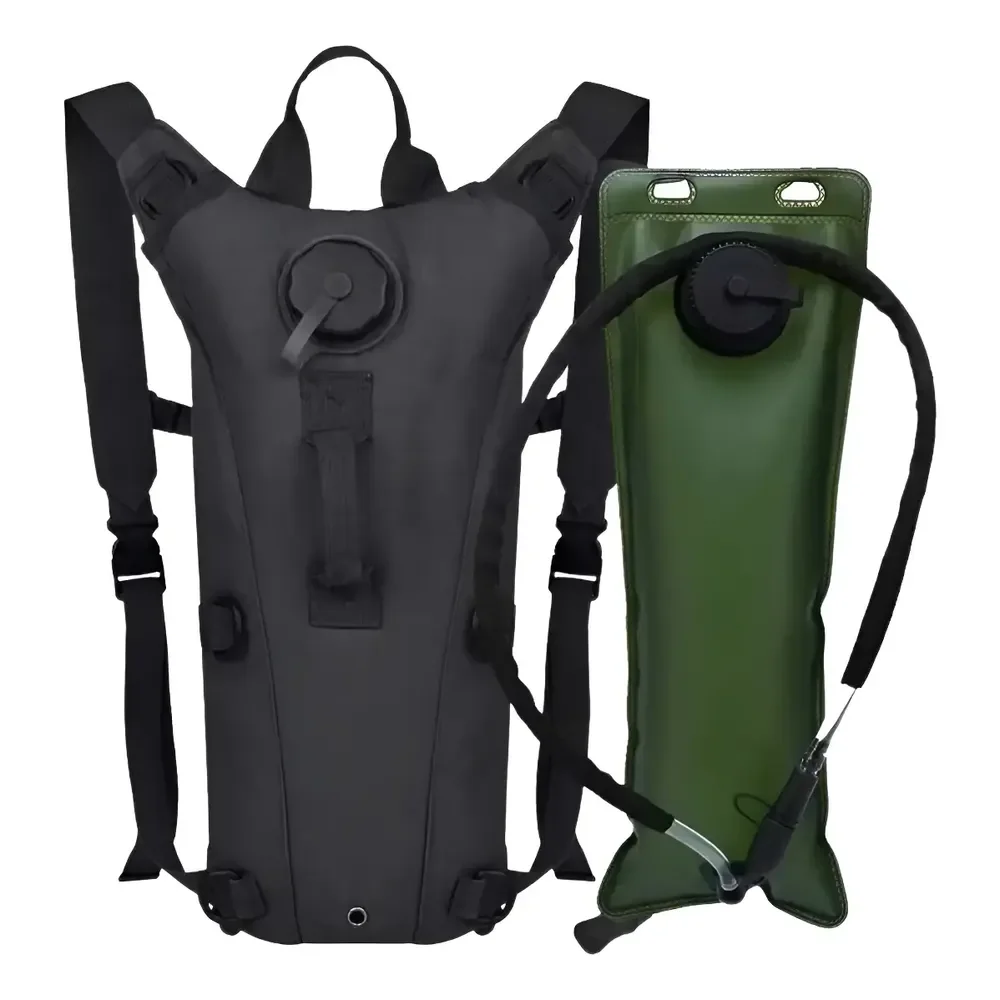 Mochila De Hidratação Tática Com Refil Água 3 Litros Camping Preto Liso