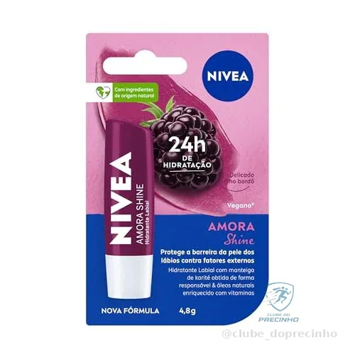 NIVEA Hidratante Labial Amora Shine 4,8g, Hidratação Intensa 24h, Cor Suave, Brilho Delicado, Cuidado Diário, Manteiga de Karité