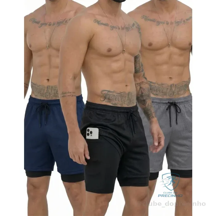 Kit 3 Shorts 2 em 1 treino e corrida com duplo bolso Mercado Livre