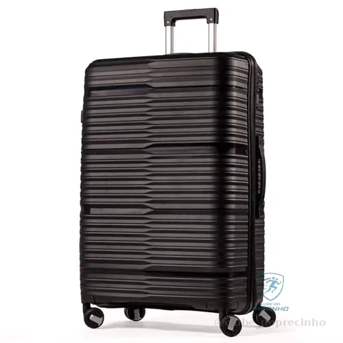Mala Grande De Viagem 32Kg Polipropileno 8 Rodas 360 Giratória Para Despachar Rígida Leve Tamanho G Viajem Internacional Resistente (PRETO, GRANDE)