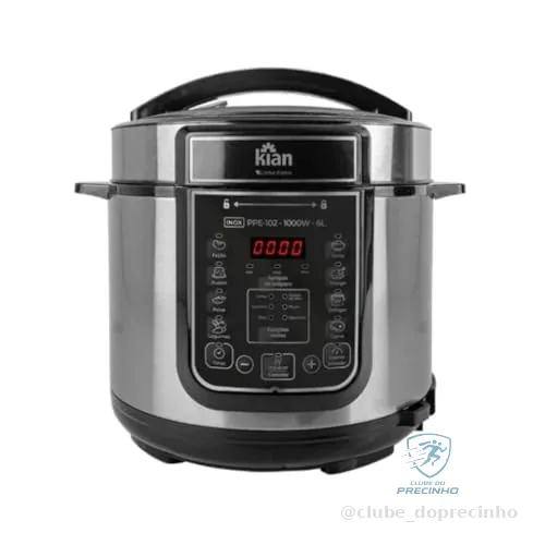 🔥 PARCELADO! Panela de Pressão Elétrica Kian PPE-102 Capacidade 6 Litros Silenciosa 1000W Painel Digital com 14 Receitas Cuba Antiaderente Inox
