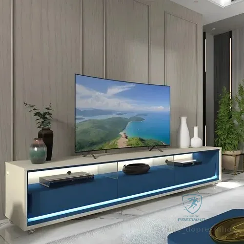 Rack Para Tv Até 85 Polegadas Com Led Com Rodízios Ac Off White/azul Royal
