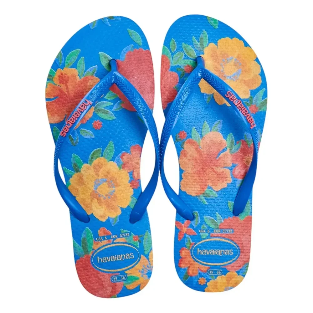Chinelo Femi Slim Summer Bliss Solado Em Borracha Havaianas Azul Brilhante Liso