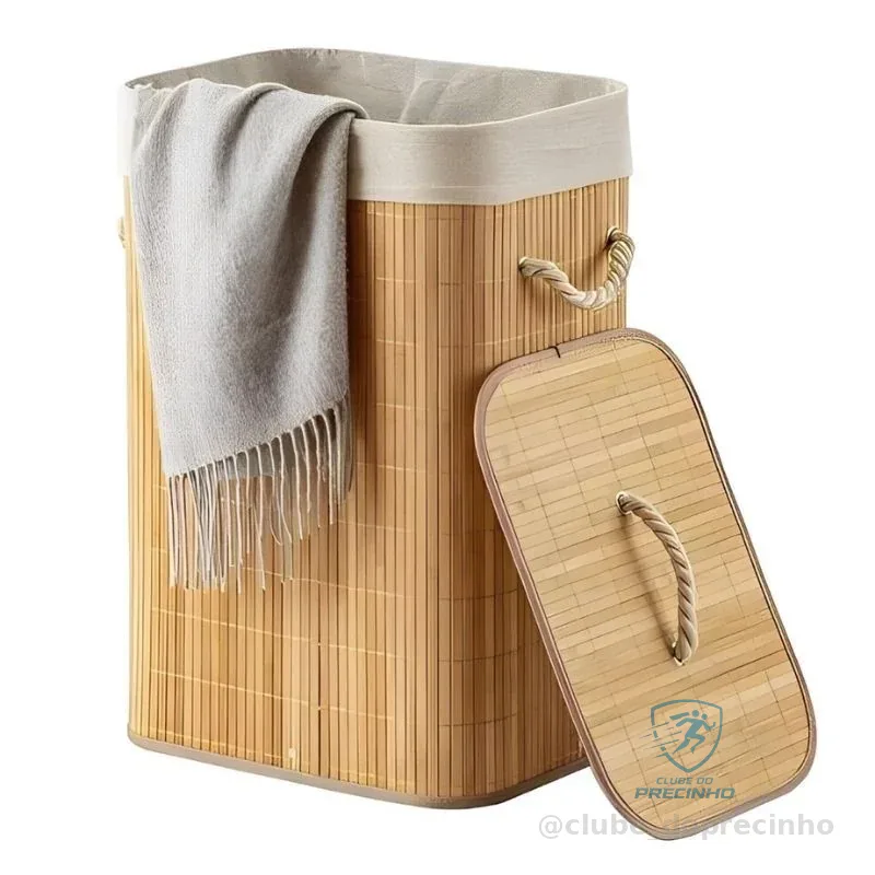 Cesto De Roupa Suja Bambu Dobravel Organizador Forrado Banheiro 57cm Cesto Retangular com Alça Cesto Organizador Brinquedo Quarto Banheiro Shopee