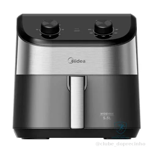 🔥 PARCELADO! Fritadeira Midea Air Fryer 5,5L, design de dois botões, ampla faixa de temperatura de 80°C a 200°C, cesto antiaderente e prato para vegetais, 1900W, 110V, FWM55P1