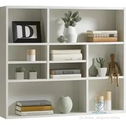 Estante De Parede Para Livros E Decoração Com 9 Nichos Brancos Branco
