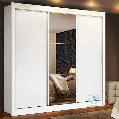 Guarda-roupa Casal Madesa Mônaco 3 Portas de Correr com Espelho - Branco