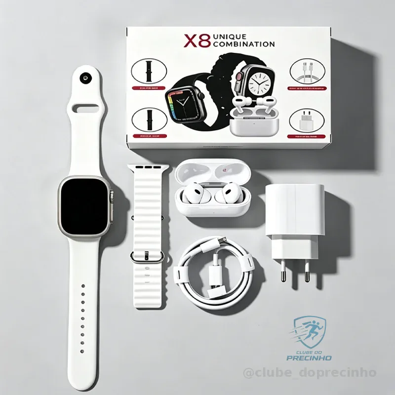 kit Smartwatch Relógio Inteligente 2026 Novo X8 2.2 Polegadas Para iOS Android Completo 6 Em 1 i13 TWS/Carregador Shopee