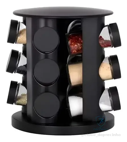 Porta Condimento Temperos Giratório 9 Potes Vidro Com Tampa Cor Preto