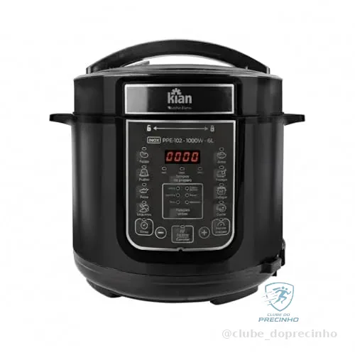🔥 PARCELADO! Panela de Pressão Elétrica Kian PPE-102 Capacidade 6 Litros Silenciosa 1000W Painel Digital com 14 Receitas Cuba Antiaderente (110, Volts)