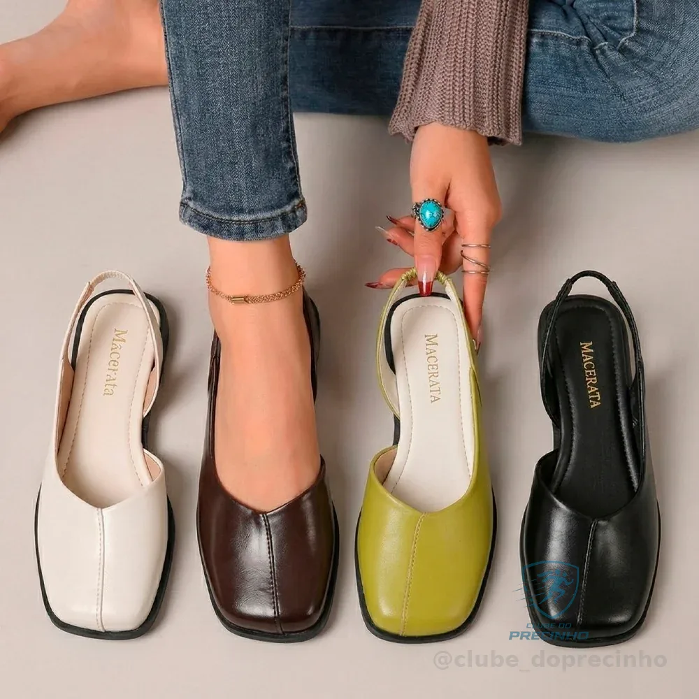 Sapatilha Slingback Feminina Macerata Mule Bico Quadrado Confortável Elegante Casual Ref: R-150 Shopee