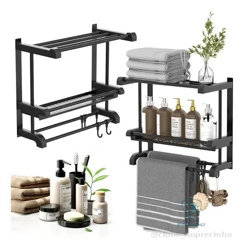 Porta Temperos De Cozinha Em Inox Com Ganchos 40cm - Preto Preto