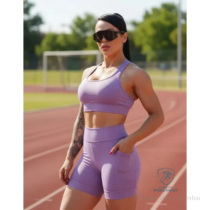 Conjunto academia top e shorts meia coxa alta Mercado Livre