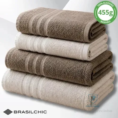 Jogo De Toalhas De Banho Brasilchic Extra Soft Premium 100% Algodão Grossa Macia Kit 4 Peças Rosto Banhão Grande Chumbo / Areia Lisa