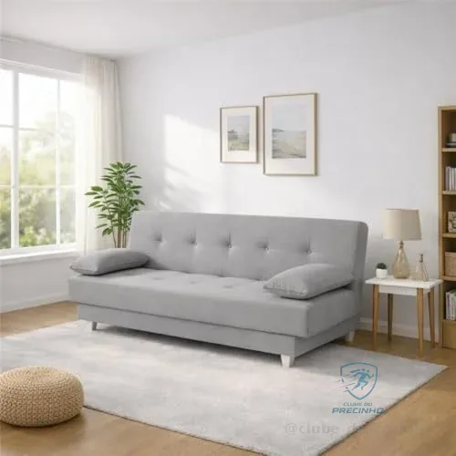 🔥 PARCELADO! Sofá Cama 3 Lugares Casal Reclinável Suede com Almofada (Cinza)