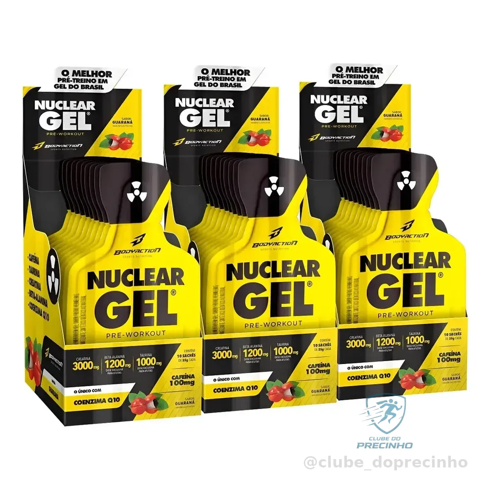Kit 3x Pre Treino Nuclear Rush Gel - 30 Sachês Bodyaction Sabor Guaraná