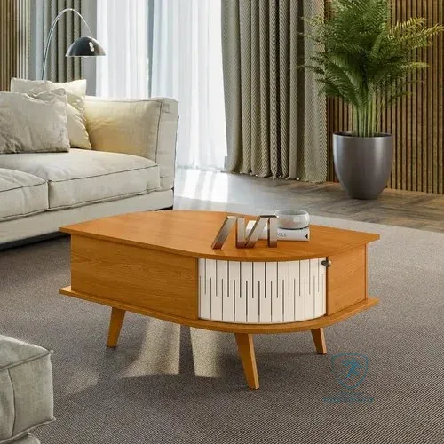 Mesa De Centro Para Sala Com 2 Portas Narvelli M20 - D'rossi Cinamomo E Off White