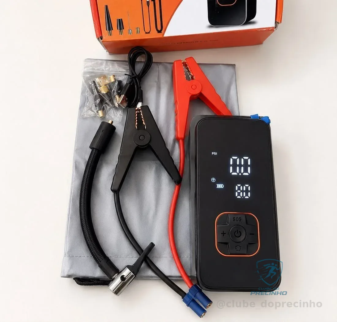 Bomba Elétrica Portátil Digital Para Encher Pneu De Carro Moto Bicicleta Inflador Automotivo Cor Preto 127/220v 50 Hz/60 Hz Monofásica