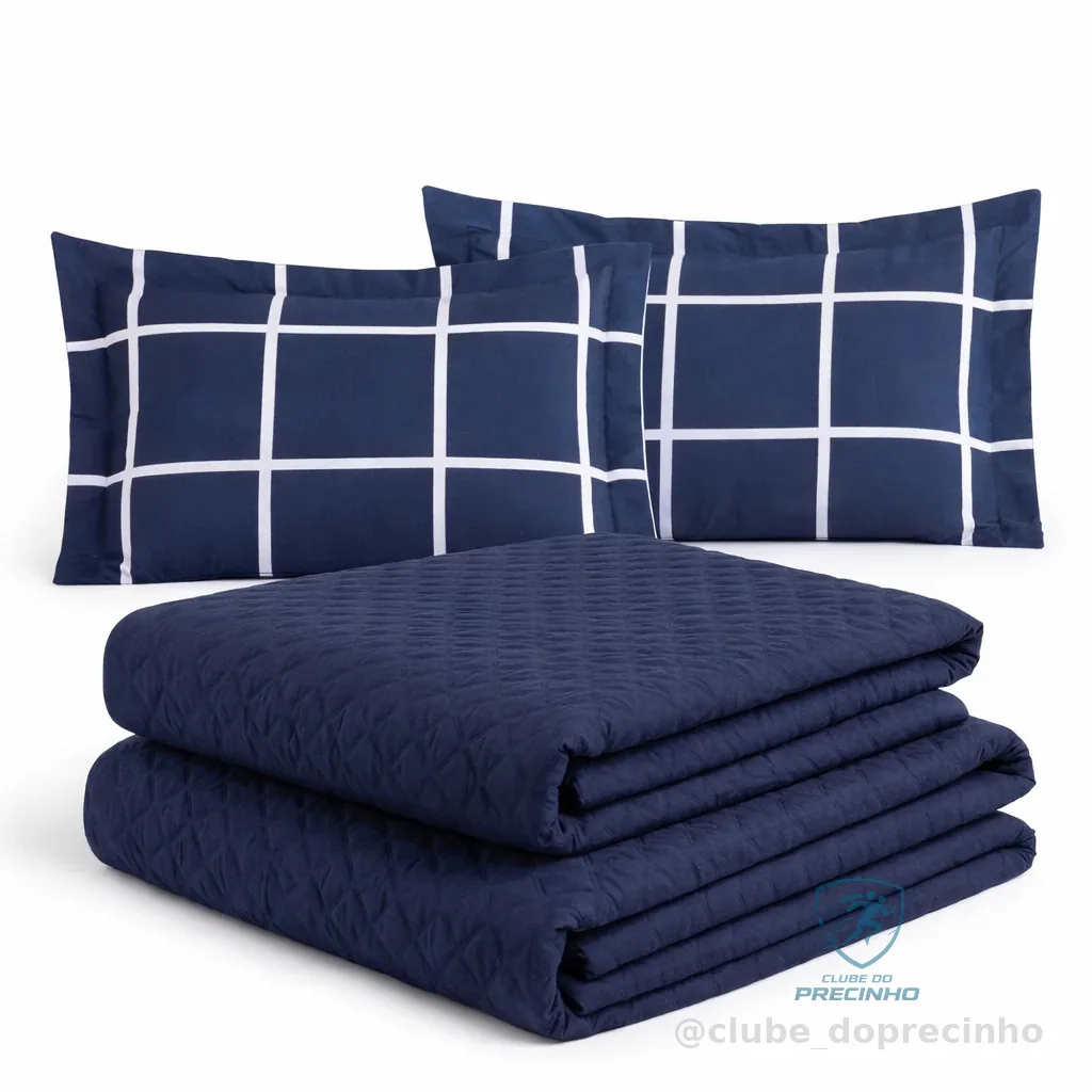 Kit Colcha Cocha Cobre Leito Jogo Roupa Cama Casal 5 Pçs Matelado Face Macio Basico Marinho Shopee