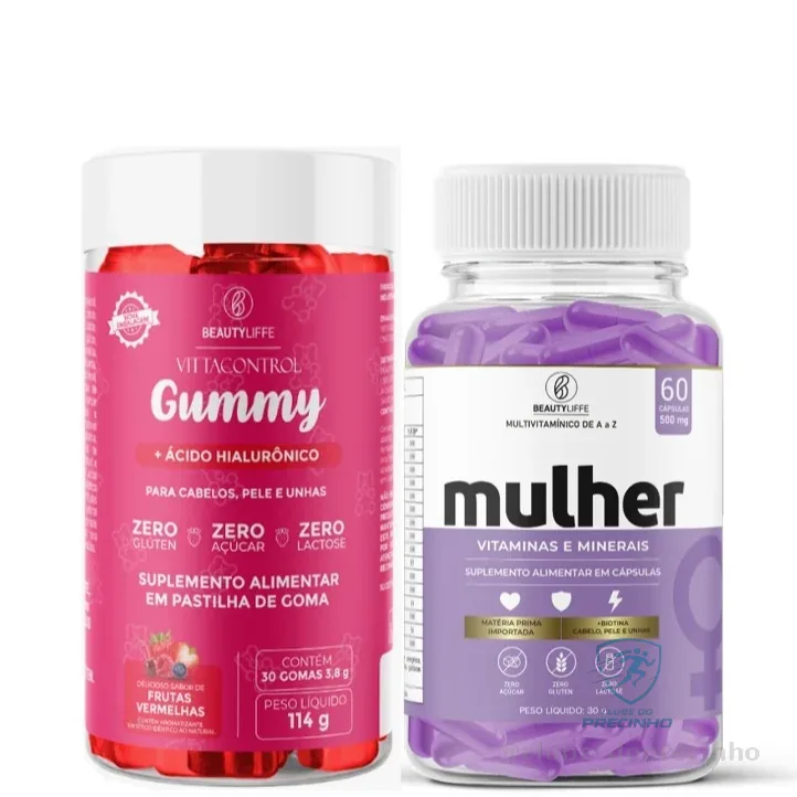 Gominha Crescimento Capilar Vittacontrol Gummy + Multivitaminico MULHER de A a Z + Biotina Shopee