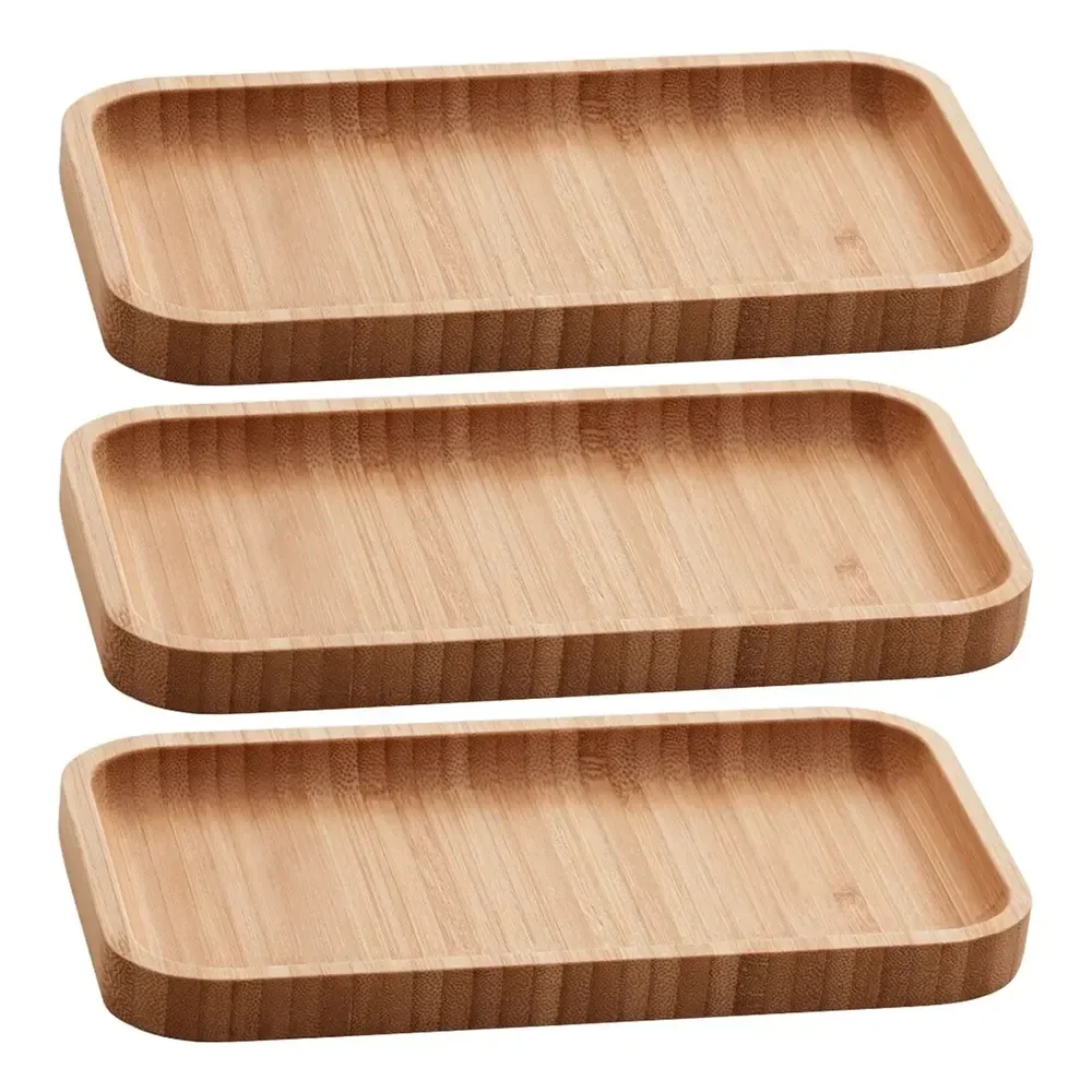 Kit 3 Bandejas De Bambu Retangular Para Cozinha 20x10cm Peti Lyor Hire