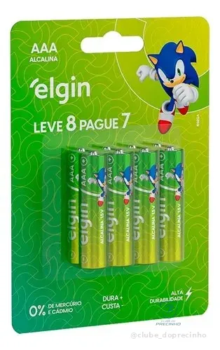 8 Pilhas Aaa Alcalina Elgin Lr03 Alta Durabilidade Sonic - Cartela Com 8 Unidades
