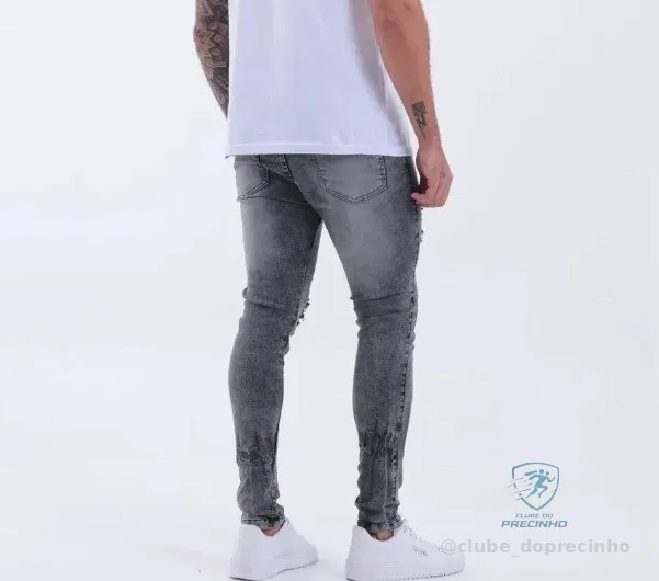 Calça Skinny Preta Rasgada Jeans com Elastano Lycra Mercado Livre