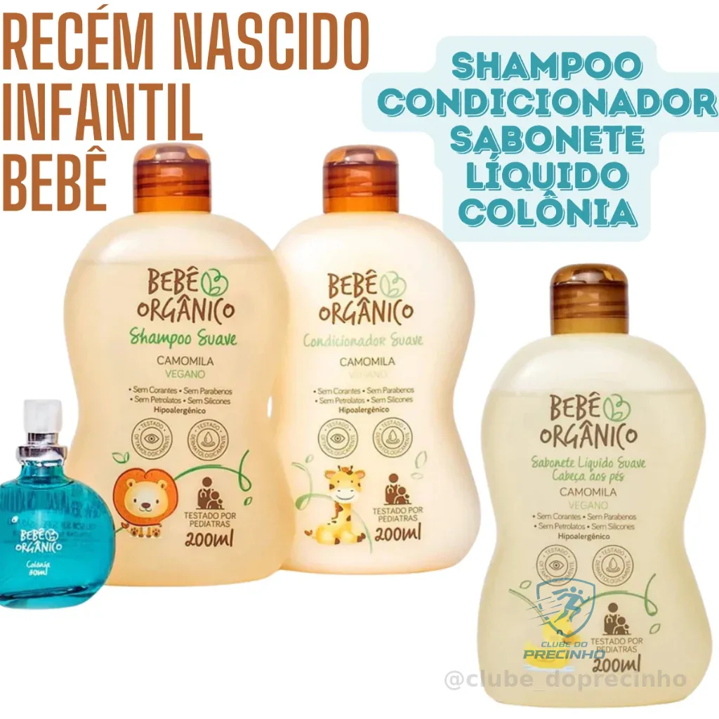 Kit Banho Mamãe e bebê Shampoo + Condicionador + Colônia + Sabonete Líquido - Recém Nascido - 630ml Shopee