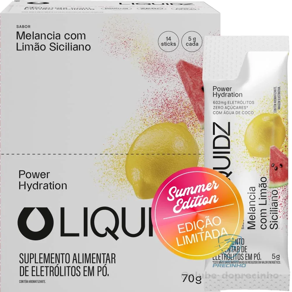 LIQUIDZ® - Eletrólitos Zero Açúcares - Sabor Melancia com Limão Siciliano - Kit 1 Caixa - 14 sachês