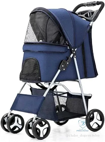 JAMBO PET Carrinho de passeio para Pet, Lux, Feito em Poliéster, Para Animal de estimação, cachorro, cão, gato pequeno porte, Montagem simples, Suporta até 15 Kg, Cor Azul