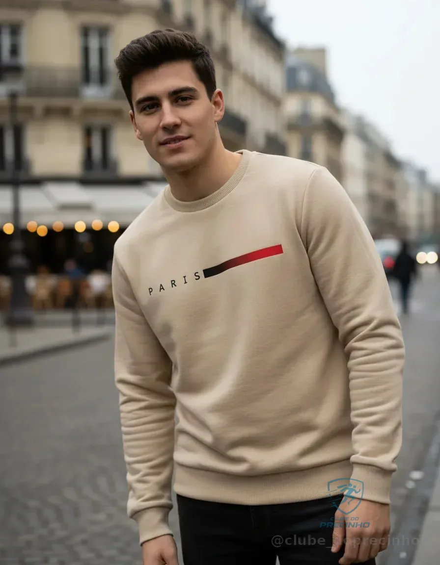 Moletom Masculino Gola Careca Flanelado Paris Suéter Frio Mercado Livre